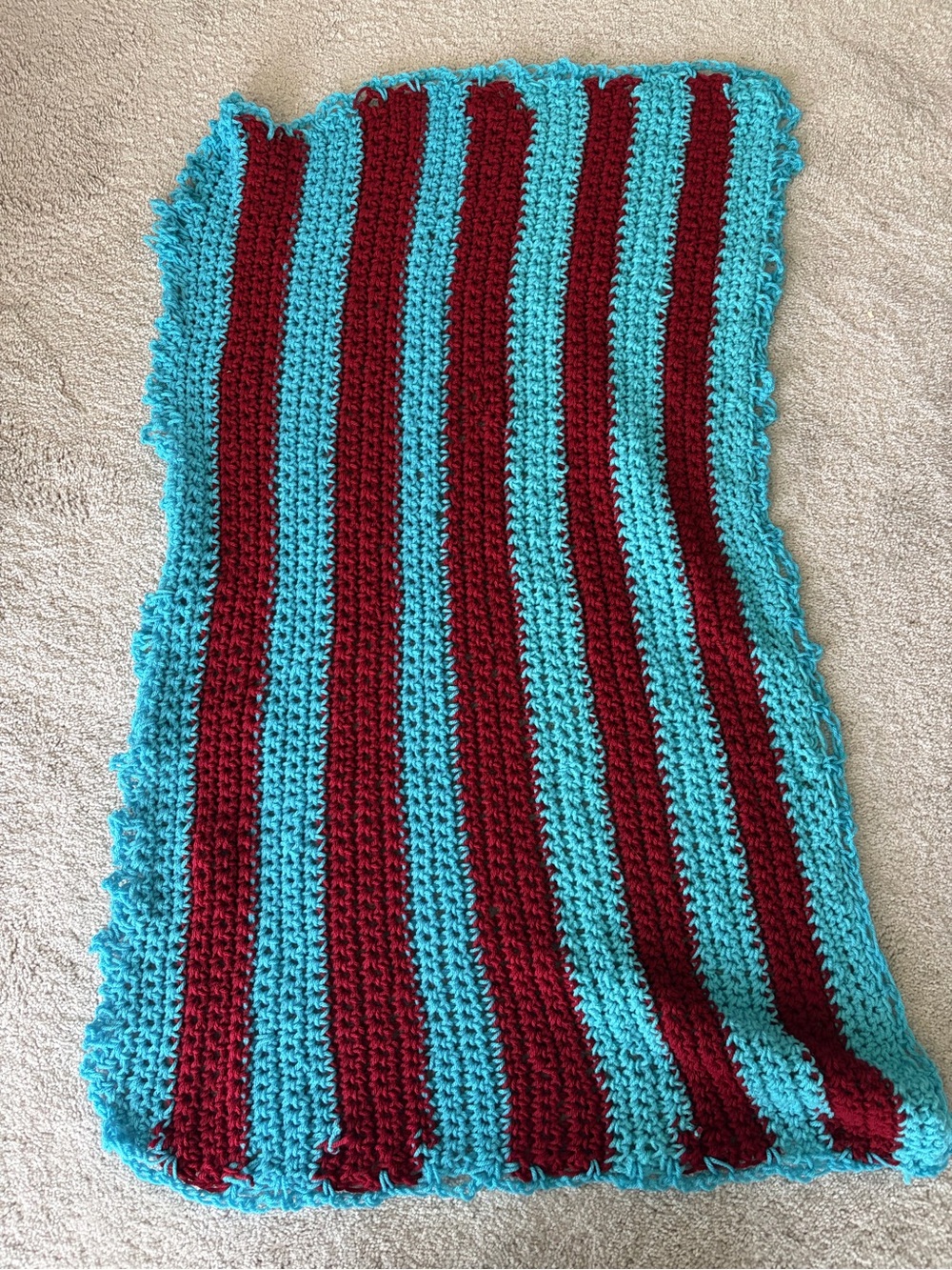Handcrafted Teal and Burgundy Crochet Throw Blanket